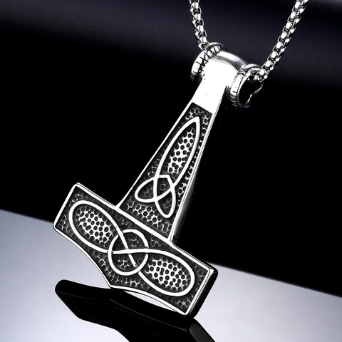Men Viking Thor's Hammer Mjölnir Pendant Necklace Stainless Steel Wolf Goat Head Celtic Knot Punk Rock Biker Jewelry Gift