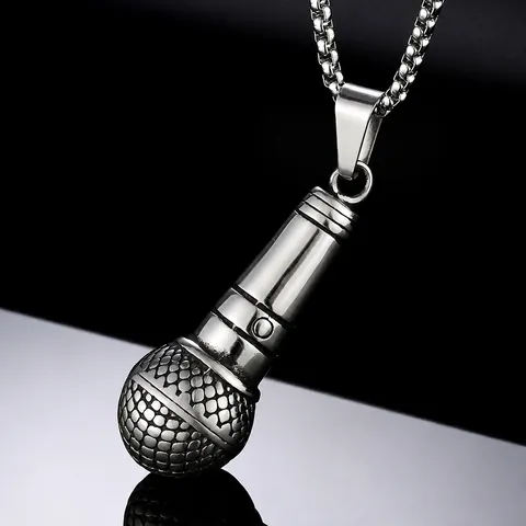 Collar con Colgante de Micrófono de Acero Inoxidable Hip Hop para Hombre Joyería de Cantante de Rock Oro Plata