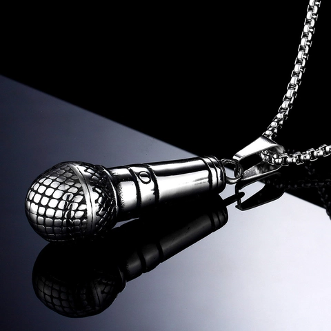 Collar con Colgante de Micrófono de Acero Inoxidable Hip Hop para Hombre Joyería de Cantante de Rock Oro Plata