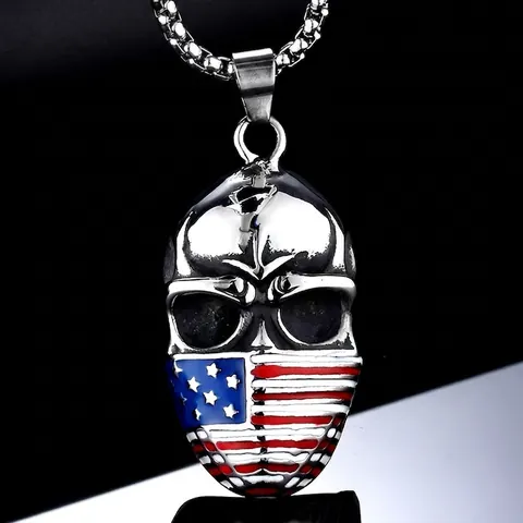 Collar de Colgante de Calavera Para Hombre Acero Inoxidable Bandera de EE. UU. Máscara Punk Rock Gótico Joyería Para Hombre