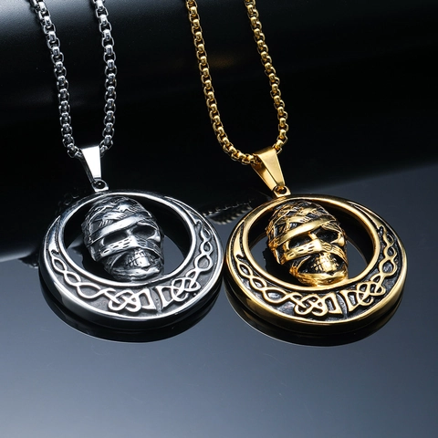 Heren Roestvrij Staal Mummie Schedel Hanger Ketting Gothic Punk Rock Keltische Knoop Medaillon Sieraden Voor Mannen