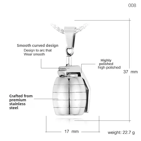 Cool Stainless Steel Grenade Pendant Necklace For Men Military Style Punk Hip Hop Jewelry Hand Grenade Model Charm Necklace