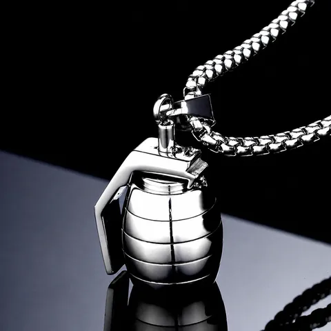 Titanium Steel Grenade Pendant Necklace Punk Style Military Shape Polished Jewelry For Men Women Gold Black Silver Blue Pendant