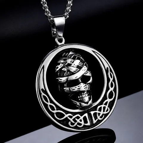 Heren Roestvrij Staal Mummie Schedel Hanger Ketting Gothic Punk Rock Keltische Knoop Medaillon Sieraden Voor Mannen