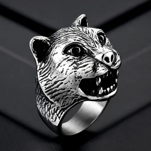 Vintage Tiger Head Ring For Men Titanium Steel Punk Rock Animal Leopard Head Dominant Finger Ring Biker Jewelry