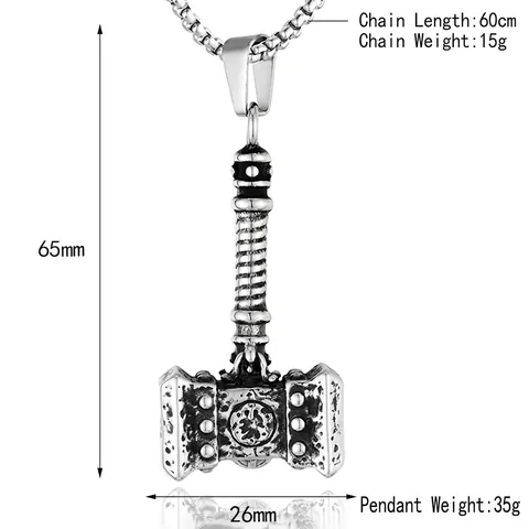 Viking Thor's Hammer Necklace Men Stainless Steel Mjolnir Pendant Retro Punk Distressed Metal Jewelry Gift For Male