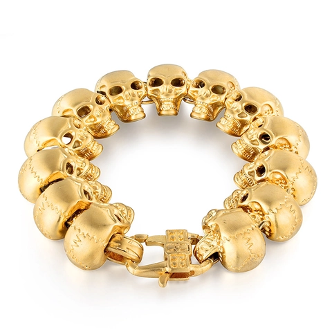 Bracciale da Uomo Punk Gotico con Teschio in Acciaio al Titanio Catena a Maglie Lucida con Occhi di Strass Gioielli Biker Rock