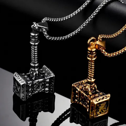 Viking Thor's Hammer Necklace Men Stainless Steel Mjolnir Pendant Retro Punk Distressed Metal Jewelry Gift For Male