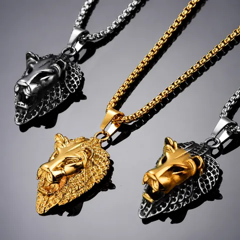 Collana con Ciondolo a Testa di Leone per Uomo Hip Hop Punk Gioielli in Acciaio Inossidabile per Uomo Accessorio Biker Lucidato