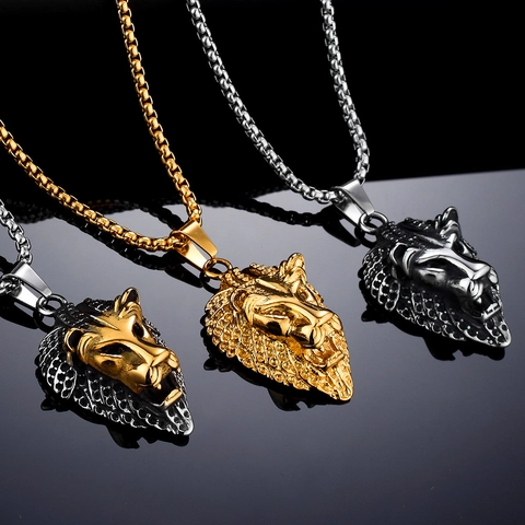 Collar de Colgante Cabeza de León para Hombre Hip Hop Punk Joyería de Acero Inoxidable para Hombre Accesorio Biker Pulido Regalo