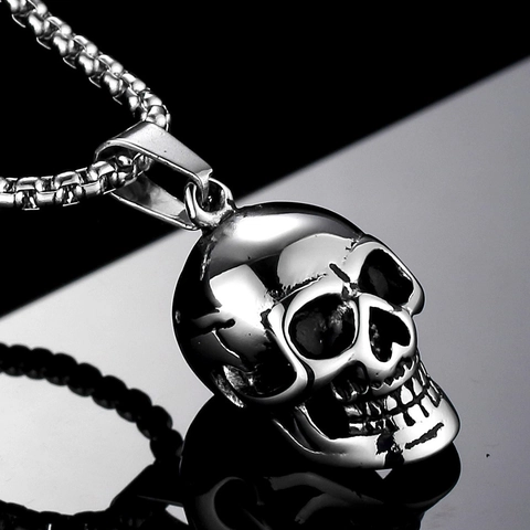 Collier Pendentif Tête De Mort Ciseaux Punk Alliage Acier Inoxydable Chaîne Hip Hop Bijoux Gothiques Hommes