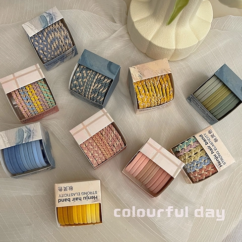 High Elasticity Fabric Hair Ties Set Colorful Twist Ponytail Holders Durable Candy Color Hair Bands For Women Girls