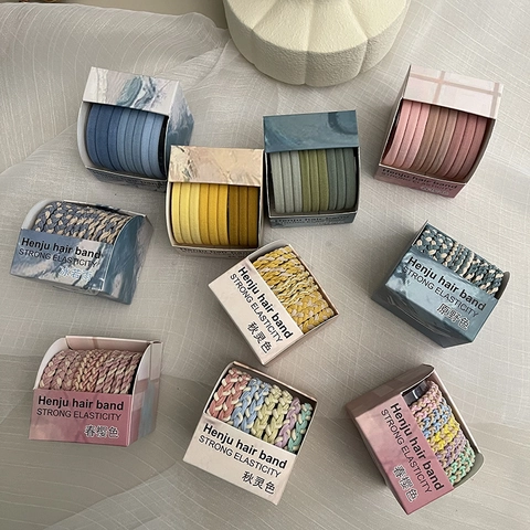 High Elasticity Fabric Hair Ties Set Colorful Twist Ponytail Holders Durable Candy Color Hair Bands For Women Girls