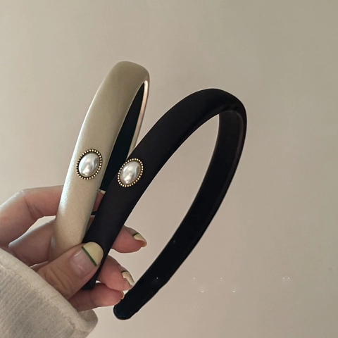 Cerchietto Imbottito in Satin Vintage Francese da Donna Elegante Perla Artificiale Lega Accessorio Capelli per Feste Quotidiano