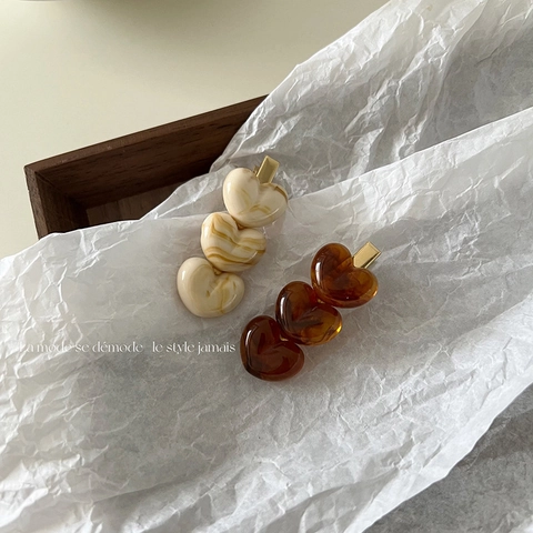 Pinces à Cheveux Cœur Vintage Français pour Femmes Acrylique Ambre Motif Marbré Épingles à Cheveux Style Doux Fille Barrette Bec de Canard Accessoires Cheveux