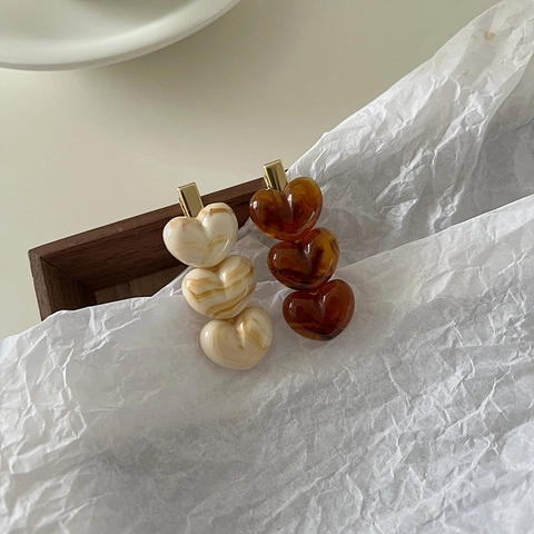 Pinces à Cheveux Cœur Vintage Français pour Femmes Acrylique Ambre Motif Marbré Épingles à Cheveux Style Doux Fille Barrette Bec de Canard Accessoires Cheveux