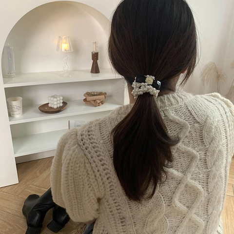 Französischer Stil Haargummis Elegante Kamelie Blume Schleife Kunstperle Elastische Haarbänder Kopfschmuck Für Damen Schmuck