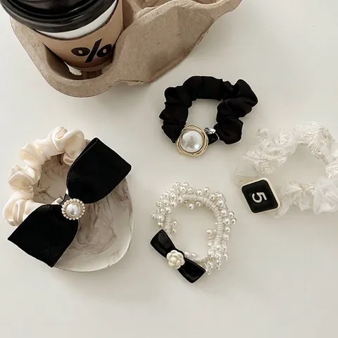 Französischer Stil Haargummis Elegante Kamelie Blume Schleife Kunstperle Elastische Haarbänder Kopfschmuck Für Damen Schmuck