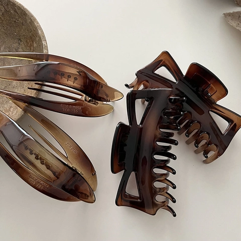 Grande Molla per Capelli Tartarugata in Resina Ambra Clip a Becco d'Anatra Accessori Capelli Retro per Donna