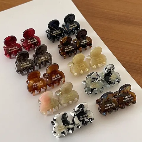 Vintage Acetic Acid Mini Hair Claw Clips For Women French Style Marbled Tortoiseshell Small Hair Grips Styling Accessory