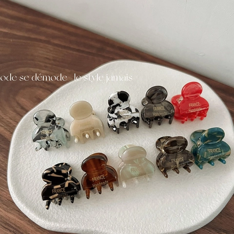 Vintage Acetic Acid Mini Hair Claw Clips For Women French Style Marbled Tortoiseshell Small Hair Grips Styling Accessory