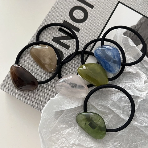 Minimalistische Acryl Haarelastiekjes In Kiezelsteenvorm Voor Dames Koreaanse Stijl Onregelmatige Marmertextuur Elastische Ponytail Holders