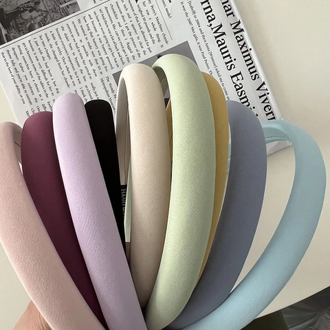 Elegante Cerchietto Imbottito in Spugna Per Donna Tinta Unita in Tessuto Satinato Fascia per Capelli Stile Coreano