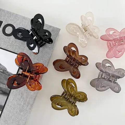 Pinze per Capelli a Farfalla Opache Trasparenti in Acrilico Gelatina Design a Farfalla Cava Accessori per Capelli per Donna