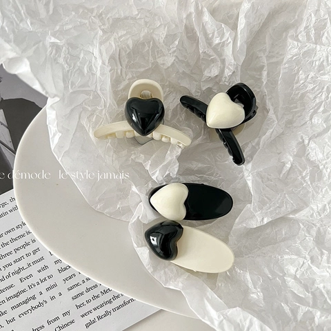 Minimalista Nero Bianco Cuore Mini Molletta Per Capelli Dolce Resina Becco D'Anatra Clip Laterale Versatili Accessori Capelli Per Donna