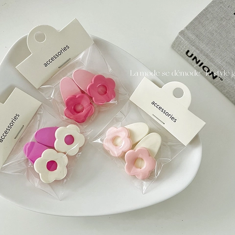 Pinza para el Pelo con Flor Estilo Coreano Dulce Pinza de Pato de Plástico para Mujeres Niñas Accesorios para el Pelo Color Macarrón