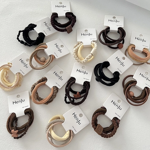 Minimalistische Hochelastische Haargummis Set Für Damen Erdtöne Schleife Runde Perle Dekorative Pferdeschwanz Halter Haarschmuck