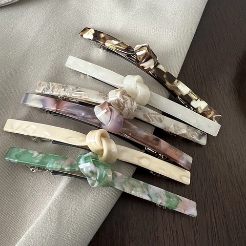 Elegante Haarspange Mit Acetat-Twist-Knoten Marmor-Schildpatt-Textur Minimalistische Frühlings-Seitenclip Koreanische Kopfbedeckung Für Damen