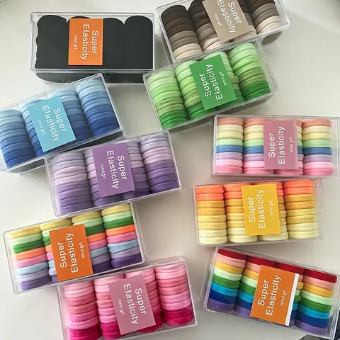 Naadloze Haarelastiekjes Set Hoge Elasticiteit Kleurrijke Macaron Scrunchies Met Transparente Opbergdoos Voor Dames Meisjes