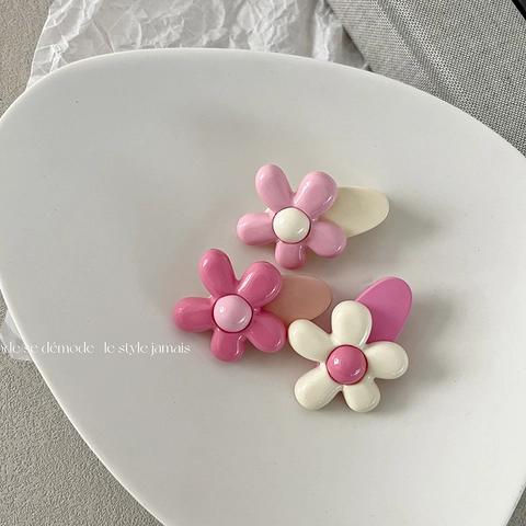 Korean Sweet Pink Flower Hair Clip For Women Girls Plastic Floral Mini Hairpin Duckbill Side Clip Fashion Hair Accessory