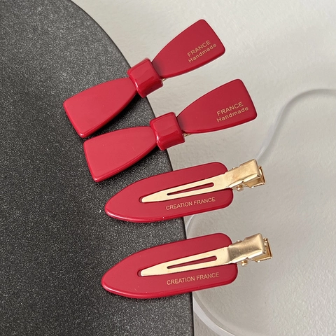 Set di Mini Fermagli per Capelli Rosso Vino in Stile Coreano Per Donna Fiocco Clip a Becco d'Anatra e Mini Artiglio per Capelli con Scritta France Handmade
