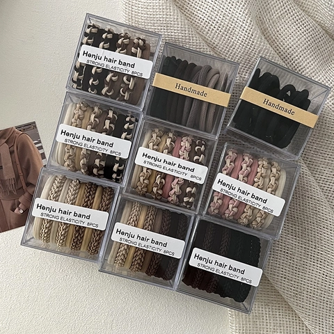 Gomas Para El Pelo Sin Costuras En Caja Para Mujeres Niñas Alta Elasticidad Cintas Trenzadas Tonos Tierra Accesorios Para El Cabello