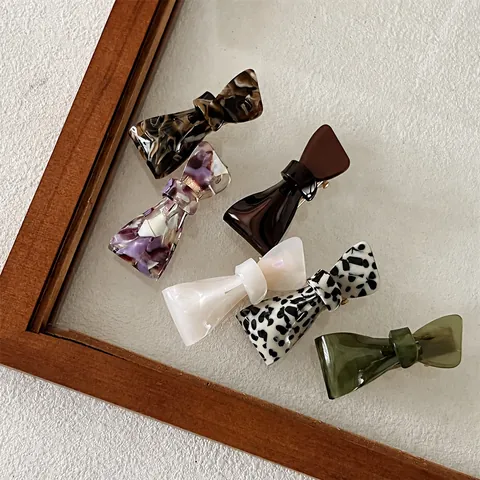 Acetate Irregular Bow Hair Clip Retro Marble Tortoiseshell Pattern Duckbill Clip Trendy Korean Style Side Hairpin For Women