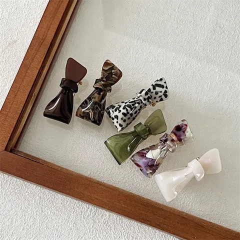 Acetate Irregular Bow Hair Clip Retro Marble Tortoiseshell Pattern Duckbill Clip Trendy Korean Style Side Hairpin For Women