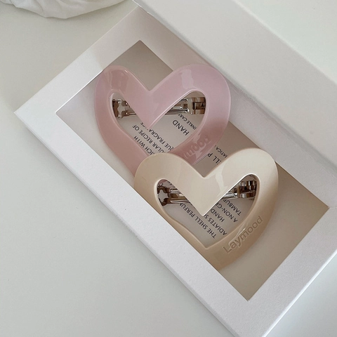 Pinza para el Pelo Hueca con Forma de Corazón Color Crema para Mujer Estilo Coreano Clip de Resorte de Plástico Joyería para el Pelo