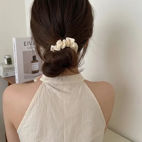 Women Satin Fabric Scrunchies Large Elastic Hair Ties Elegant Coffee Series Ponytail Holder Solid Color Hair Accessories