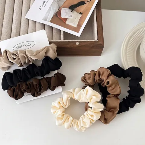 Women Satin Fabric Scrunchies Large Elastic Hair Ties Elegant Coffee Series Ponytail Holder Solid Color Hair Accessories