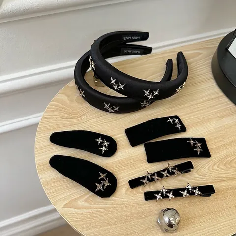 Französisches Vintage Samt Stern Strass Stirnband Und Haarspangen Set Für Damen Winter Mode Funkelnde Stern Haarnadeln Schmuck