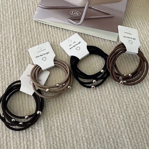 Minimalistische Hochelastische Haargummi Mit Legierung Kugeln Erdton Elegante Scrunchie Für Damen Mädchen Täglich Haarschmuck
