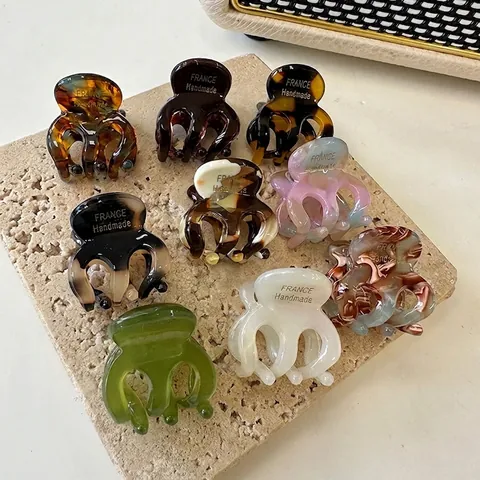 French Elegant Mini Acetate Fiber Hair Claw Clip For Women Handmade Tortoiseshell Marble Pattern Bangs Small Hair Clip Accessory