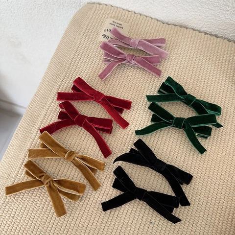 Elegantes Pinzas para el Cabello con Lazo de Terciopelo para Mujer Lindas y Dulces Horquillas de Otoño Invierno Pinzas de Pico de Pato Accesorios para el Cabello de Color Sólido a la Moda