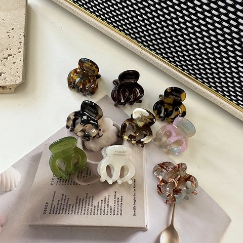 French Elegant Mini Acetate Fiber Hair Claw Clip For Women Handmade Tortoiseshell Marble Pattern Bangs Small Hair Clip Accessory