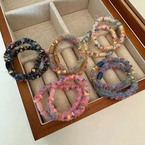 Bunte Punkte Plüsch Haargummi Gestrickte Elastische Scrunchie Mori Stil Pferdeschwanz Halter Hohe Elastizität Handtuchring Für Damen