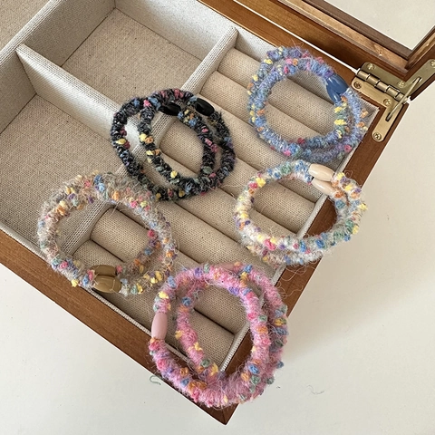 Bunte Punkte Plüsch Haargummi Gestrickte Elastische Scrunchie Mori Stil Pferdeschwanz Halter Hohe Elastizität Handtuchring Für Damen