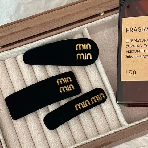 Vintage Velvet Hair Clips With Gold Metal Letters Rectangle Water Drop Long Hairpin Black Elegant Hair Accessories For Women