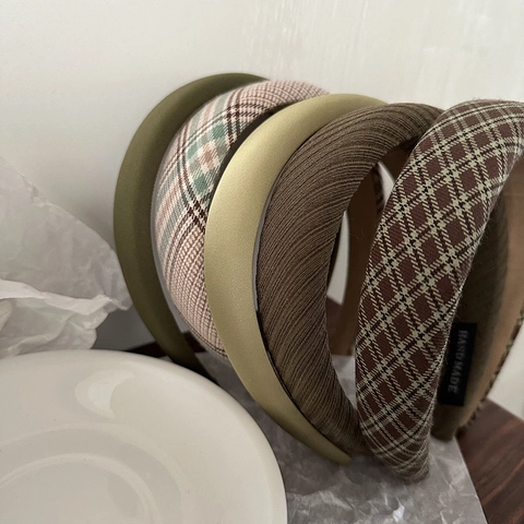 Cerchietto in Tessuto Retrò Ispessito con Spugna a Testa Alta a Quadri in Velluto per Donna Accessorio per Capelli Autunno Inverno